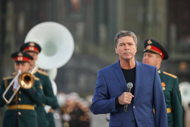 MOSCOW REGION, RUSSIA - SEPTEMBER 3, 2022: Russian actor Sergei Makhovikov takes part in a performance as part of the 15th Spasskaya Tower International Military Music Festival by the Main Cathedral of the Russian Armed Forces in Kubinka. Mikhail Tereshchenko TASS  TS1405C1