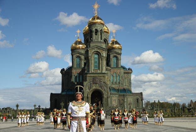 MOSCOW REGION, RUSSIA - SEPTEMBER 3, 2022: Egyptian musicians take part in a performance as part of the 15th Spasskaya Tower International Military Music Festival by the Main Cathedral of the Russian Armed Forces in Kubinka. Mikhail Tereshchenko TASS  TS140606