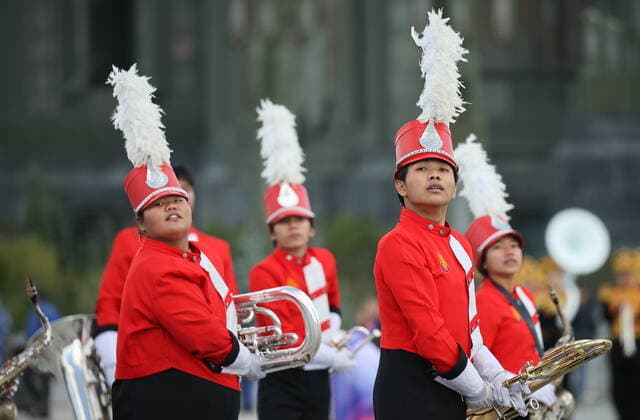 MOSCOW REGION, RUSSIA - SEPTEMBER 3, 2022: A Thai musician takes part in a performance as part of the 15th Spasskaya Tower International Military Music Festival by the Main Cathedral of the Russian Armed Forces in Kubinka. Mikhail Tereshchenko TASS  TS140609