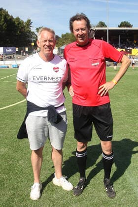 Johannes B Kerner and Lou Richter at the charity soccer match Kicken mit Herz for the benefit of the childrens cardiac ward of the University Hospital Eppendorf on 4 09 2022 in Hamburg Kicken mit Herz 2022 charity soccer match in Hamburg