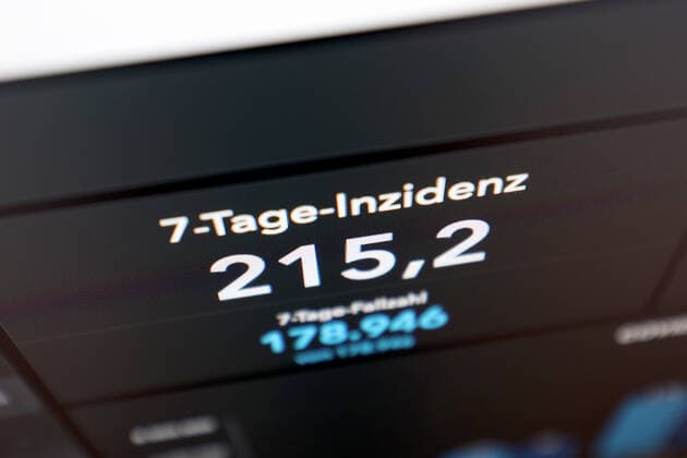 RKI dashboard, 7 day incidence is now 215.2 7 day incidence, RKI dashboard on a monitor on 05 09 2022 in Siegen Germany.