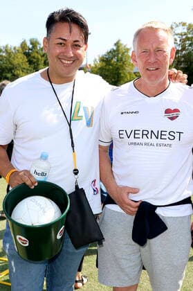 Karim Maataoui and Johannes B Kerner at the charity soccer match Kicken mit Herz 2022 in aid of the UKE Heart Center at the SC Victoria Hamburg stadium, 04 09 2022 Foto:xgbrcix xFuturexImage