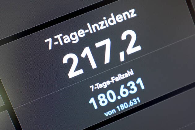 Dashboard of RKI, 7 day incidence is now 217.2 7 day incidence, dashboard of RKI on a monitor on 07 09 2022 in Siegen Germany.