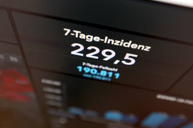 RKI dashboard, 7 day incidence is now 229.5 7 day incidence, RKI dashboard on a monitor on 09 09 2022 in Siegen Germany.