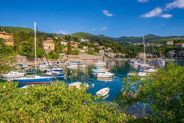 View of boats in the bay at Ika, Kvarner Bay, Eastern Istria, Croatia, Europe Copyright: FrankxFell 844-26472 Editorial Use Only