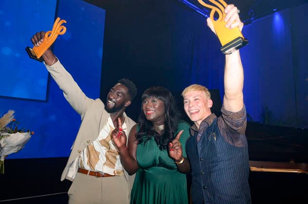 Farba Dieng, Thelma Buabeng and Julius Nitschkoff at the German Drama Award 2022 ceremony at Spindler Klatt restaurant Berlin, 09 09 2022 Foto:xF.xKernx xFuturexImage