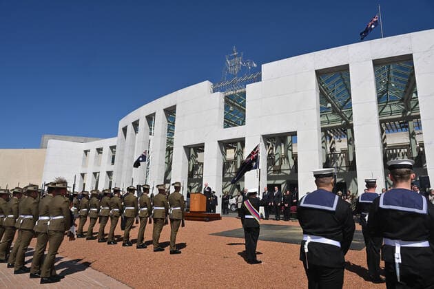 News Themen der Woche KW36 News Bilder des Tages FEDERAL PROCLAMATION OF KING CHARLES III, Governor-General David Hurley at the Proclamation of King Charles III, on the forecourt of Parliament House, in Canberra, Sunday, September 11, 2022. The monarch s representative in Australia will proclaim the ascension of King Charles III as mourning continues around the nation for Queen Elizabeth II. ( NO ARCHIVING, EDITORIAL USE ONLY, NO USE IN BOOKS WITHOUT CONSENT CANBERRA ACT AUSTRALIA  Copyright: xMICKxTSIKASx 20220911001701681127