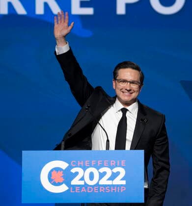 September 10, 2022, Ottawa, ON, Canada: Conservative Leader Pierre Poilievre waves as he finishes his acceptance speech after winning the leadership, Saturday, Sept. 10, 2022 in Ottawa. Ottawa Canada  - ZUMAc35_ 20220910_zaf_c35_262 Copyright: xAdrianxWyldx