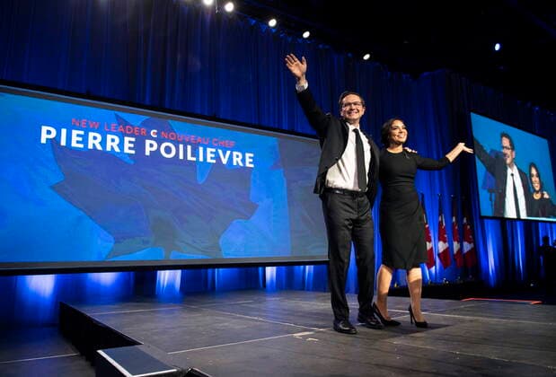 September 10, 2022, Ottawa, ON, CAN: Conservative Party of Canada Leader Pierre Poilievre and his wife Anaida wave on stage after he was announced as the winner at the Conservative Party of Canada leadership vote, in Ottawa, on Saturday, Sept. 10, 2022. Ottawa CAN  - ZUMAc35_ 20220910_zaf_c35_316 Copyright: xJustinxTangx
