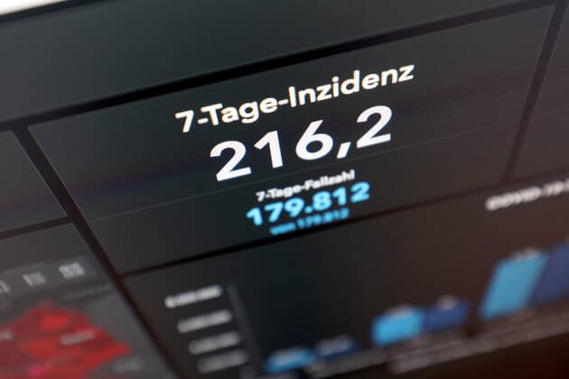 RKI dashboard, 7 day incidence is now 216.2 7 day incidence, RKI dashboard on a monitor on 12 09 2022 in Siegen Germany.