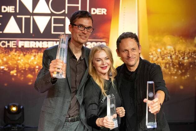 Prize winners Matthias PETSCHE, Inga HUMPE, Tommi ECKART, f l Award ceremony of the German Television Prize, The Night of the Creatives The German Television Prize 2022, German Television Prize 2022 in Cologne, on 13 09 2022