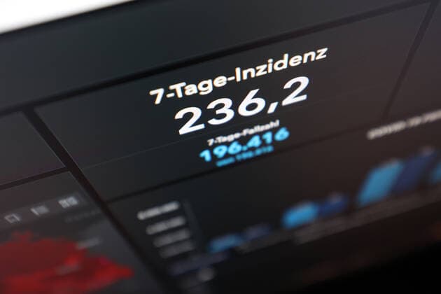 RKI dashboard, 7 day incidence is now 236.2 7 day incidence, RKI dashboard on a monitor on 14 09 2022 in Siegen Germany.