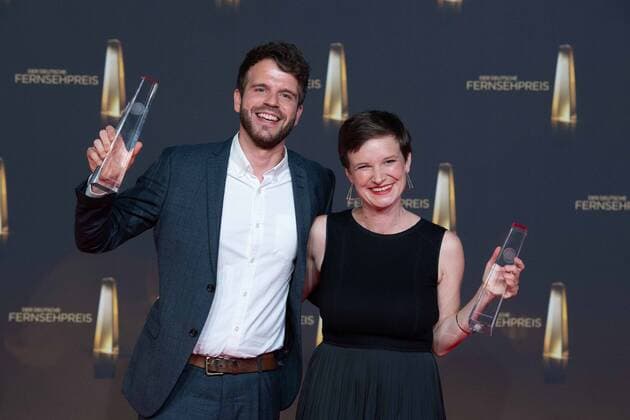Katharina SCHIELE and Lucas STRATMANN receive the German Television Award receive the German Television Award in the category Best Camera Information Award ceremony of the German Television Award, The German Television Award 2022, German Television Award 2022 in Cologne, on 14 09 2022