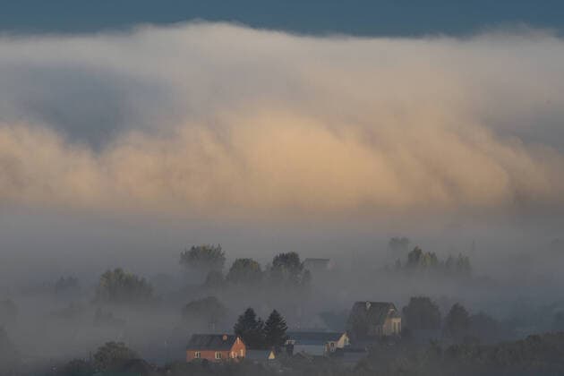 Russia Weather 8275830 14.09.2022 The view shows a residential district covered with morning fog in the left-bank part of Novosibirsk, Russia. Alexandr Kryazhev Sputnik Novosibirsk Russia  Copyright: xAlexandrxKryazhevx