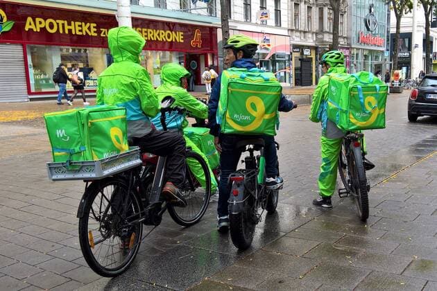 mjam Food via delivery service with bicycle or moped in Vienna The food delivery service Delivery Hero from Berlin is represented in Austria with Mjam Delivery Hero SE is a listed operator of online ordering and delivery platforms for meals, groceries and other goods for daily needs.