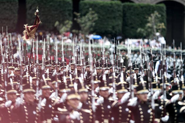 (220917) -- MEXICO CITY, Sept. 17, 2022 -- Cadets of the Heroic Military Academy participate in the military parade for Mexico s Independence Day at the Zocalo Square in Mexico City, Mexico, on Sept. 16, 2022. Mexico on Friday celebrated the 212nd anniversary of its struggle for independence from Spanish colonial rule with a call for world peace and several commemorative activities. ) MEXICO-MEXICO CITY-INDEPENDENCE DAY-MILITARY PARADE XinxYuewei 