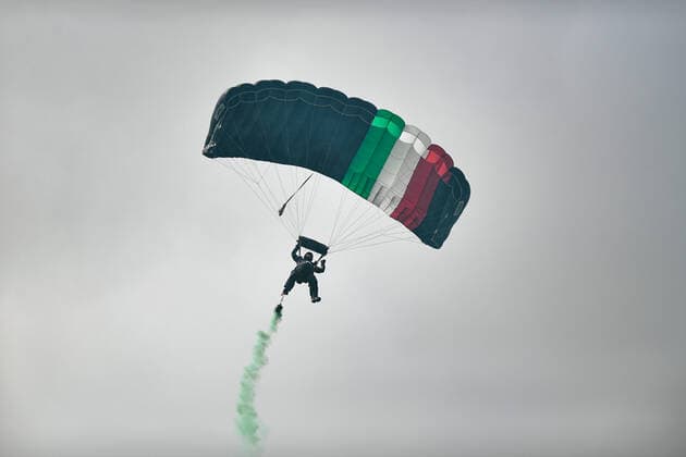 (220917) -- MEXICO CITY, Sept. 17, 2022 -- A paratrooper performs during the military parade for Mexico s Independence Day at the Zocalo Square in Mexico City, Mexico, on Sept. 16, 2022. Mexico on Friday celebrated the 212nd anniversary of its struggle for independence from Spanish colonial rule with a call for world peace and several commemorative activities. ) MEXICO-MEXICO CITY-INDEPENDENCE DAY-MILITARY PARADE XinxYuewei 