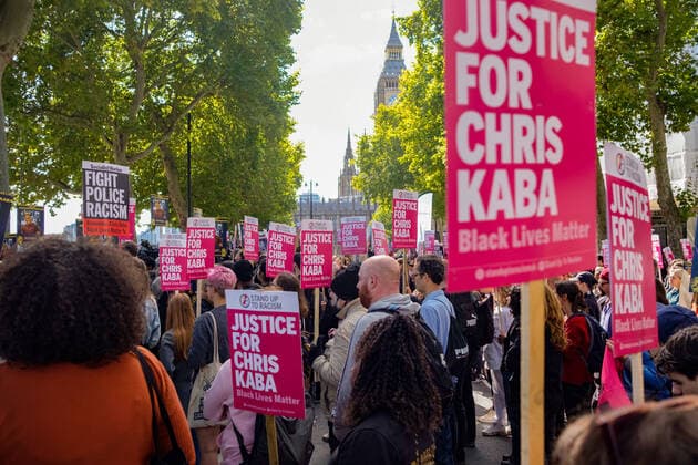 Chris Kaba killing: Protest against the police in London London, UK. 17 September, 2022. Multiple groups including BLM and SWP gather in front of New Scotland Yard to protest the killing of the unarmed Chris Kaba by a police officer. London England UK Copyright: xJoaoxPereirax