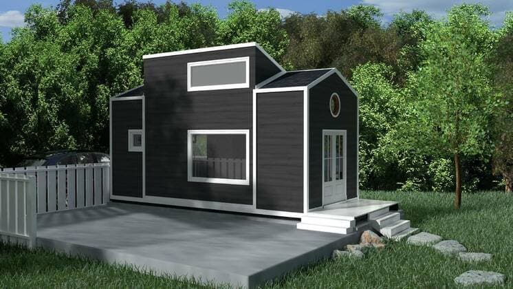 IMAGO Creative, Architektur, Zukunftsmodell Tiny house modern tiny house with green grass and concrete floor, modern tiny house with green grass and concrete floor, modern tiny house with green grass and concrete floor, 06.08.2022, Copyright: xweiss_fotodesignx Panthermedia31682944.jpg