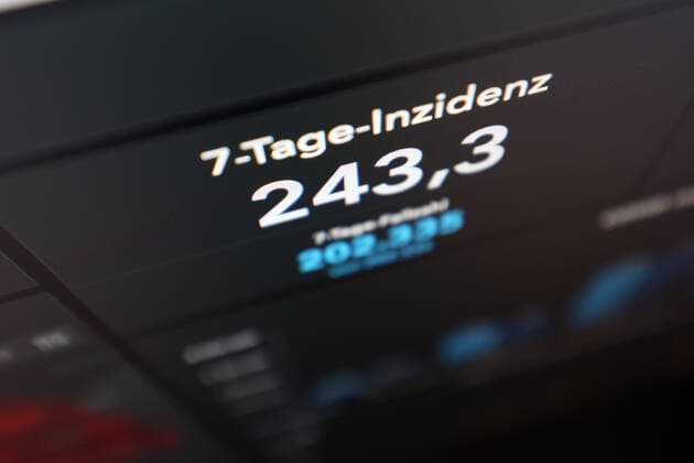 RKI dashboard, 7 day incidence is now 243.3 7 day incidence, RKI dashboard on a monitor on 19 09 2022 in Siegen Germany.