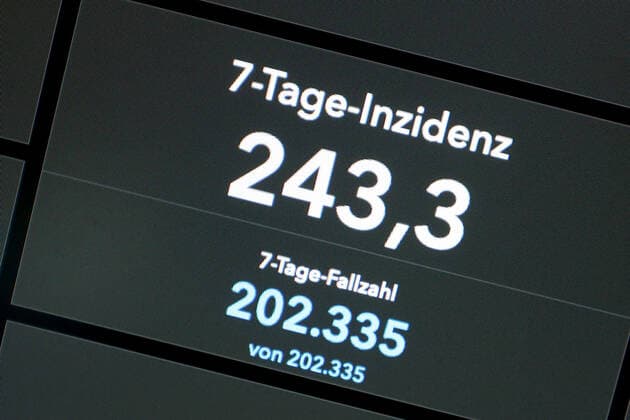 RKI dashboard, 7 day incidence is now 243.3 7 day incidence, RKI dashboard on a monitor on 19 09 2022 in Siegen Germany.
