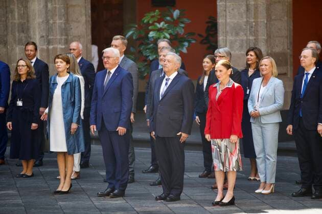 September 20, 2022, Mexico City, Mexico: (L) President of the Federal Republic of Germany Frank-Walter Steinmeier accompanied by his wife Elke BoÂ¼denbender and Mexico s President Andres Manuel Lopez Obrador accompanied by his wife Beatriz Gutio rrez MoÂ¼ller during the welcoming ceremony before to the Germany-Mexico bilateral meeting as part of Frank-Walter Steinmeier s Working Visit to Mexico at the National Palace. on September 20, 2022 in Mexico City, Mexico. Mexico City Mexico - ZUMAe321 20220920_zia_e321_060 Copyright: xJulianxLopezxEyepixxGroupx