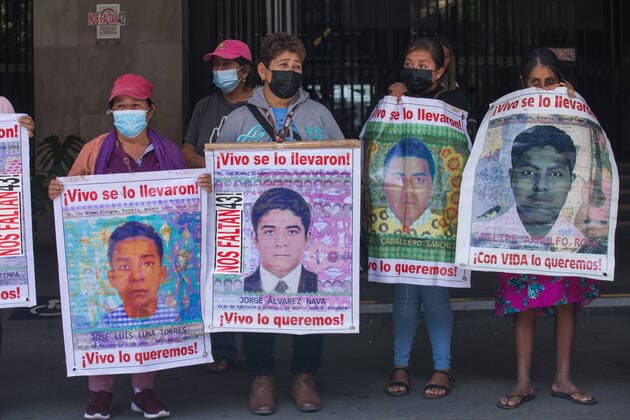 September 20, 2022, Mexico City, CDMX, Mexico: Students from the Isidro Burgos teacherÃ‚Â s rural school in Ayotzinapa, as well as mothers and fathers of the 43 missing youths, called for a protest in front of the Ministry of Foreign Affairs to demand to speed up the process for the extradition of Tomas Zeron de Lucio, former head of the Criminal Investigation Agency (AIC by its acronym in Spanish), who is in Israel. Zeron de Lucio is accused of torture and forced disappearance in connection with the case Mexico City Mexico - ZUMAl178 20220920_znp_l178_015 Copyright: xCristianxLeyvax