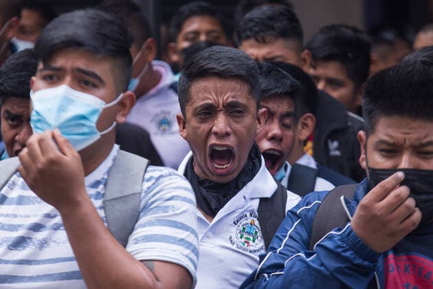 September 20, 2022, Mexico City, CDMX, Mexico: Students from the Isidro Burgos teacherÃ‚Â s rural school in Ayotzinapa, as well as mothers and fathers of the 43 missing youths, called for a protest in front of the Ministry of Foreign Affairs to demand to speed up the process for the extradition of Tomas Zeron de Lucio, former head of the Criminal Investigation Agency (AIC by its acronym in Spanish), who is in Israel. Zeron de Lucio is accused of torture and forced disappearance in connection with the case Mexico City Mexico - ZUMAl178 20220920_znp_l178_027 Copyright: xCristianxLeyvax