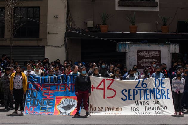 September 20, 2022, Mexico City, CDMX, Mexico: Students from the Isidro Burgos teacherÃ‚Â s rural school in Ayotzinapa, as well as mothers and fathers of the 43 missing youths, called for a protest in front of the Ministry of Foreign Affairs to demand to speed up the process for the extradition of Tomas Zeron de Lucio, former head of the Criminal Investigation Agency (AIC by its acronym in Spanish), who is in Israel. Zeron de Lucio is accused of torture and forced disappearance in connection with the case Mexico City Mexico - ZUMAl178 20220920_znp_l178_029 Copyright: xCristianxLeyvax