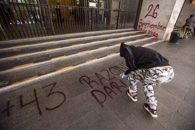 September 20, 2022, Mexico City, CDMX, Mexico: Students from the Isidro Burgos teacherÃ‚Â s rural school in Ayotzinapa, as well as mothers and fathers of the 43 missing youths, called for a protest in front of the Ministry of Foreign Affairs to demand to speed up the process for the extradition of Tomas Zeron de Lucio, former head of the Criminal Investigation Agency (AIC by its acronym in Spanish), who is in Israel. Zeron de Lucio is accused of torture and forced disappearance in connection with the case Mexico City Mexico - ZUMAl178 20220920_znp_l178_043 Copyright: xCristianxLeyvax