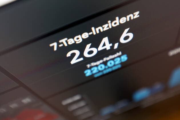 RKI dashboard, 7 day incidence is now 264.6 7 day incidence, RKI dashboard on a monitor on 21 09 2022 in Siegen Germany.