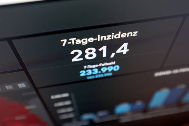 RKI dashboard, 7 day incidence is now 281.4 7 day incidence, RKI dashboard on a monitor on 22 09 2022 in Siegen Germany.