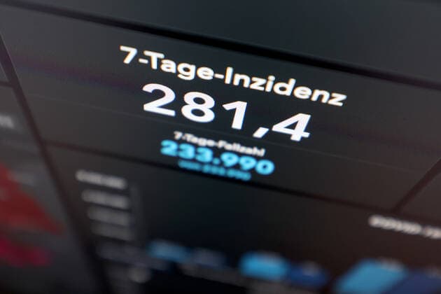 RKI dashboard, 7 day incidence is now 281.4 7 day incidence, RKI dashboard on a monitor on 22 09 2022 in Siegen Germany.