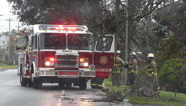 September 26, 2022, Sydney, NS, CANADA: Members of the Reserve Mines Fire Department respond to a call resulting from the effects of Hurricane Fiona, in Sydney, N.S., Monday, Sept. 26, 2022. Sydney CANADA  - ZUMAc35_ 20220926_zaf_c35_128 Copyright: xVaughanxMerchantx