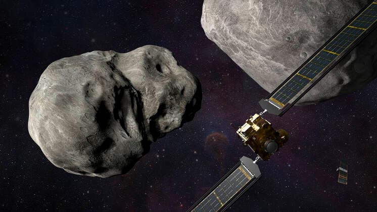 September 26, 2022, Vandenberg, California, USA: NASA s Double Asteroid Redirection Test (DART) spacecraft prior to impact at the Didymos binary asteroid system showed in this undated illustration handout. A spacecraft built by Nasa is set to intentionally crash into a small asteroid as part of a planetary protection test mission. Vandenberg USA - ZUMA 20220926_new_z03_034 Copyright: xNASA JohnsxHopkinsx