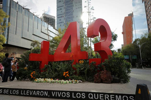 September 26, 2022, Mexico, Mexico: View of a memorial for the 43 students in Paseo de la Reforma during a demonstration to commemorate the 8th anniversary of the disappearance of the 43 Ayotzinapa students. On the night of September 26, 2014, 43 students from the Raoel Isidro Burgos Rural Normal School located in Iguala, Guerrero, were victims of forced disappearance by members of public security from the state of Guerrero and federal military security..The students had allegedly tried to hijack trucks to use for their protests. Mexico Mexico - ZUMAs197 20220926_zaa_s197_321 Copyright: xGuillermoxDiazx