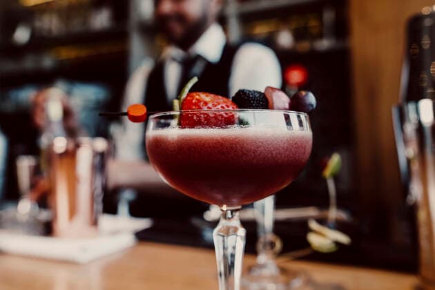 Fresh cocktail garnished with fruits at bar model released, Symbolfoto property released, GGGF01139