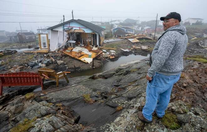 September 27, 2022, Burnt Island, NFLD, Canada: Deputy fire chief Baine Hodder surveys the devastation following hurricane Fiona in Burnt Island, Newfoundland on Tuesday September 27, 2022. Burnt Island Canada  - ZUMAc35_ 20220927_zaf_c35_061 Copyright: xFrankxGunnx