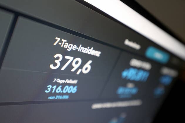 RKI dashboard, 7 day incidence is now 379.6 7 day incidence, RKI dashboard on a monitor on 28 09 2022 in Siegen Germany.