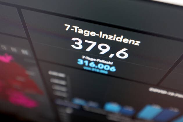 RKI dashboard, 7 day incidence is now 379.6 7 day incidence, RKI dashboard on a monitor on 28 09 2022 in Siegen Germany.