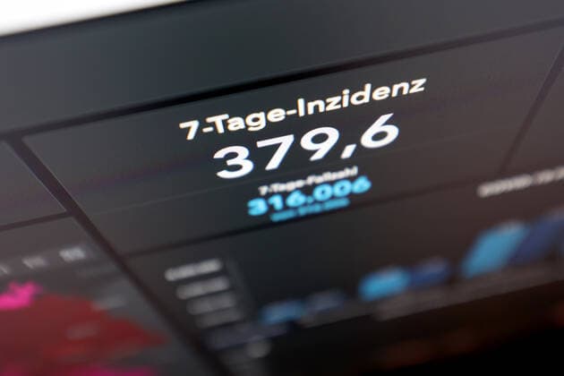 RKI dashboard, 7 day incidence is now 379.6 7 day incidence, RKI dashboard on a monitor on 28 09 2022 in Siegen Germany.