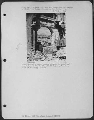 A Shot Thru A Window Archway Showing The Rubble And Devastation Of The Maschinenfabrik Augsburg - Nuremberg Plant At Nuremberg, Germany. Copyright: xpiemagsx nagerbompie16092022-343 !ACHTUNG AUFNAHMEDATUM GESCHÄTZT!