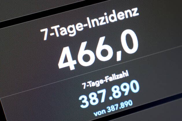 Dashboard of RKI, 7 day incidence is now 466.0 7 day incidence, dashboard of RKI on a monitor on 30 09 2022 in Siegen Germany.