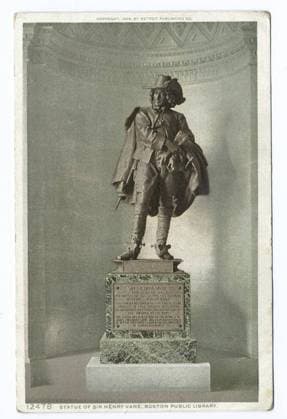 Statue of Sir Henry Vane, Public Library, Boston, Mass. still image. Postcards. 1908 - 1909. The Miriam and Ira D. Wallach Division of Art, Prints and Photographs: Photography Collection. Public libraries , Massachusetts , Boston Copyright: xpiemagsx nyplsipiepostcard28092022-2022 !ACHTUNG AUFNAHMEDATUM GESCHÄTZT!