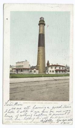 Absecon Light House, Atlantic City, N. J. still image. Postcards. 1900. The Miriam and Ira D. Wallach Division of Art, Prints and Photographs: Photography Collection. New Jersey, Lighthouses, Absecon (N.J.), Absecon Lighthouse (Atlantic City, N.J.), Lighthouses , New Jersey , Atlantic City Copyright: xpiemagsx nyplsipiepostcard28092022-5605 !ACHTUNG AUFNAHMEDATUM GESCHÄTZT!