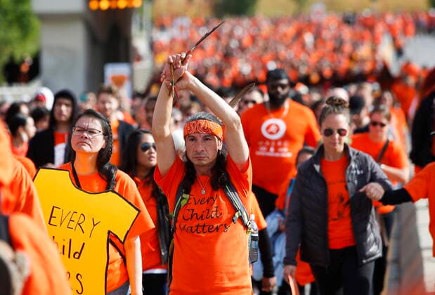 September 30, 2022, WINNIPEG, MANITOBA, CANADA: People attend the second annual Orange Shirt Day Survivors Walk and Pow Wow on National Day for Truth and Reconciliation in Winnipeg, Friday, September 30, 2022. WINNIPEG CANADA  - ZUMAc35_ 20220930_zaf_c35_198 Copyright: xJohnxWoodsx