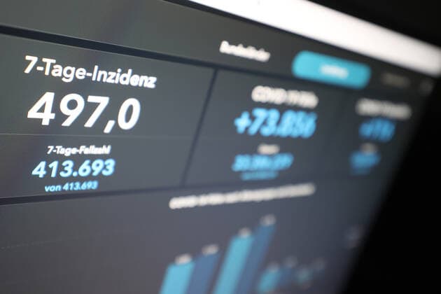 RKI dashboard, 7 day incidence is now 497.0 7 day incidence, RKI dashboard on a monitor on 01 10 2022 in Siegen Germany.