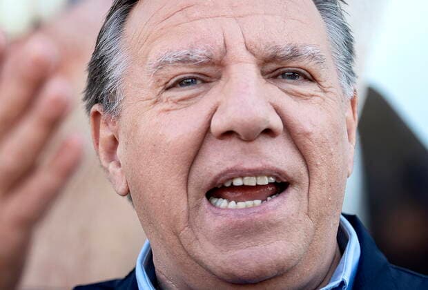 October 2, 2022, Magog, PQ, Canada: Coalition Avenir Quebec Leader Francois Legault speaks with supporters during an election campaign stop at a market in Magog, Que., Sunday, October 2, 2022. Quebecers will go to the polls on Monday. Magog Canada  - ZUMAc35_ 20221002_zaf_c35_014 Copyright: xGrahamxHughesx