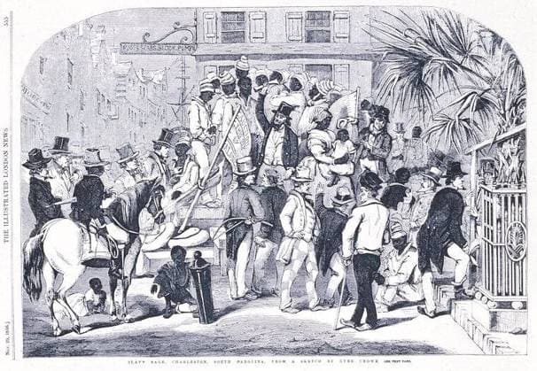 IMAGO History, Ende des afrikanischen Sklavenhandels und die Abschaffung der Sklaverei: 1807-1888 Slave sale, Charleston, South Carolina.. Crowe, Eyre, 1824-1910. Prints. 1856-11-29. Schomburg Center for Research in Black Culture, Photographs and Prints Division. Slavery, Slave trade, Charleston (S.C.), Slaves, Slave trade , United States, Auctions Copyright: xpiemagsx nyplsipie24092022-35283 !ACHTUNG AUFNAHMEDATUM GESCHÄTZT!