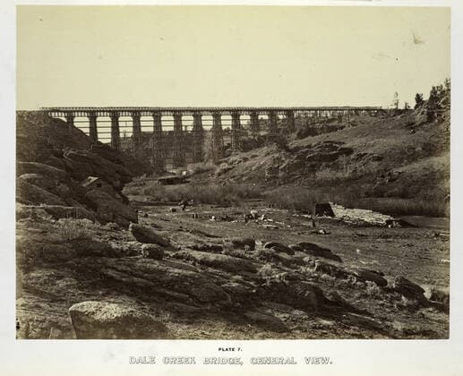 Dale Creek Bridge, general view.. 1869. Photographs. The Miriam and Ira D. Wallach Division of Art, Prints and Photographs: Photography Collection. Union Pacific Railroad Company, West (U.S.), Trestles , Wyoming, Railroad bridges , Wyoming, Railroads construction & maintenance Copyright: xpiemagsx nyplsipiept229092022-8322 !ACHTUNG AUFNAHMEDATUM GESCHÄTZT!